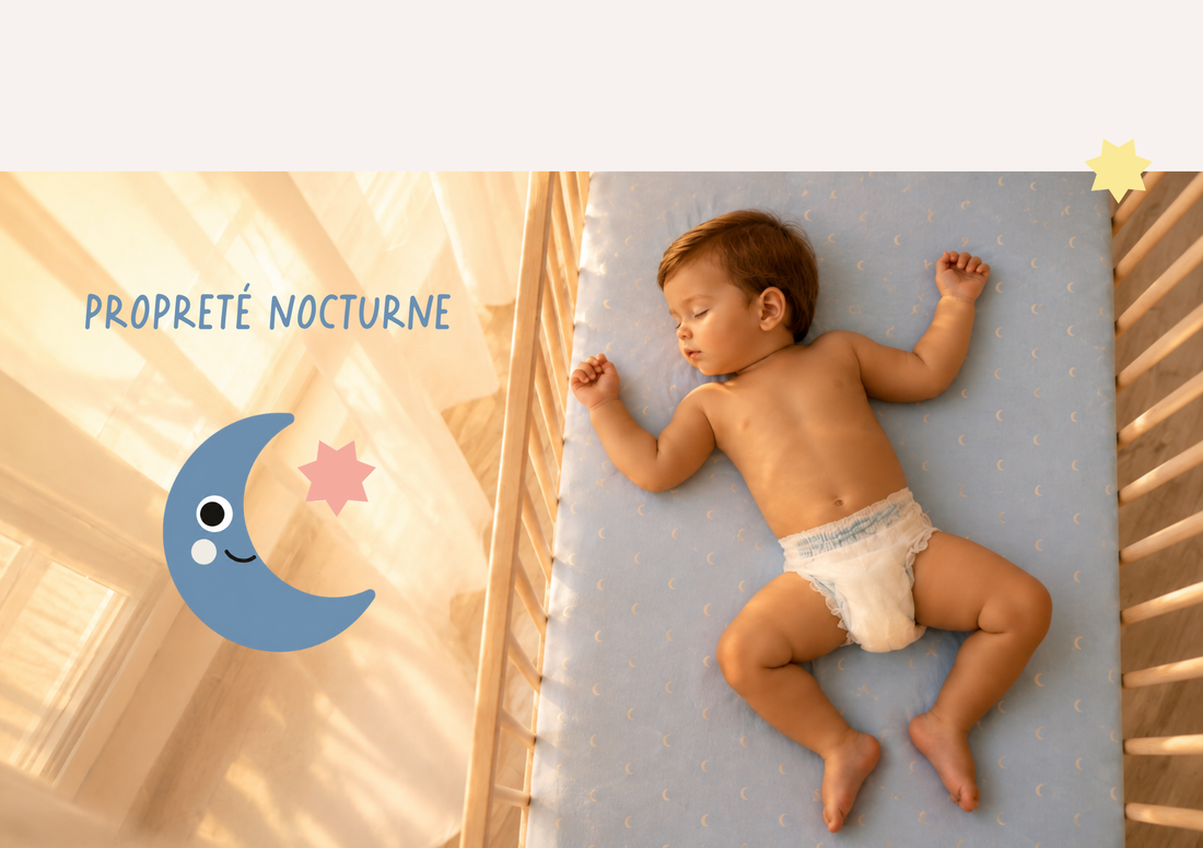 Enfant qui dort paisiblement avec sa couche. Il reve de bientot devenir propre grâce au pot Magic Pipi. 