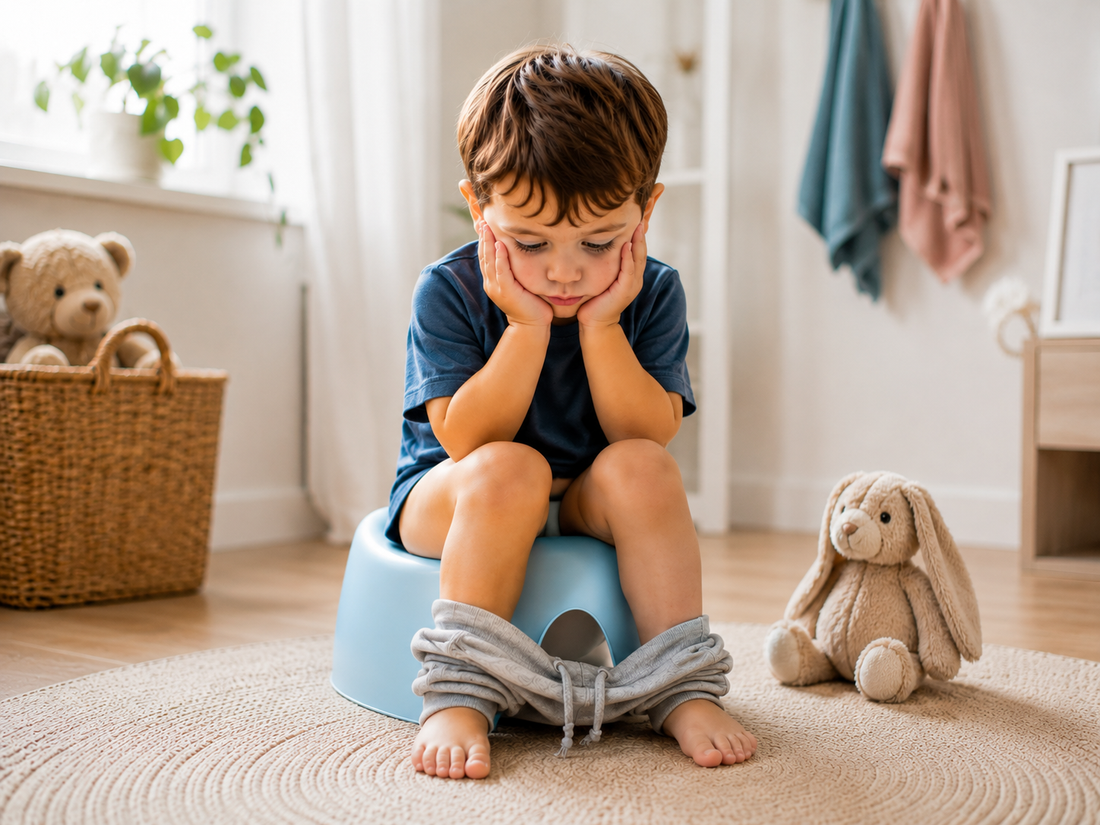 Enfant assis regardant par la fenêtre, illustrant une régression de la propreté — Magic PiPi